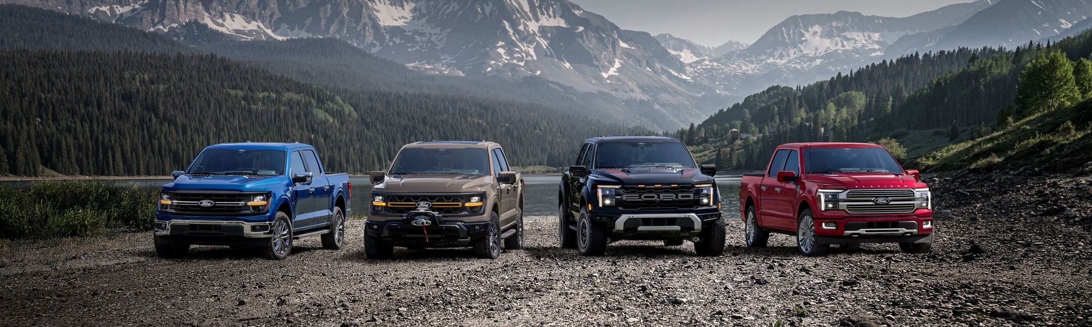 Ford Explorer ST towing a trailer on a scenic highway surrounded by pine trees, highlighting its powerful performance and versatility for outdoor adventures.